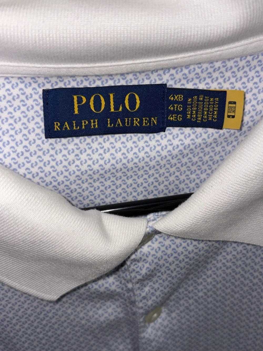 Ralph Lauren White Collar Light Blue Micro Pattern Polo